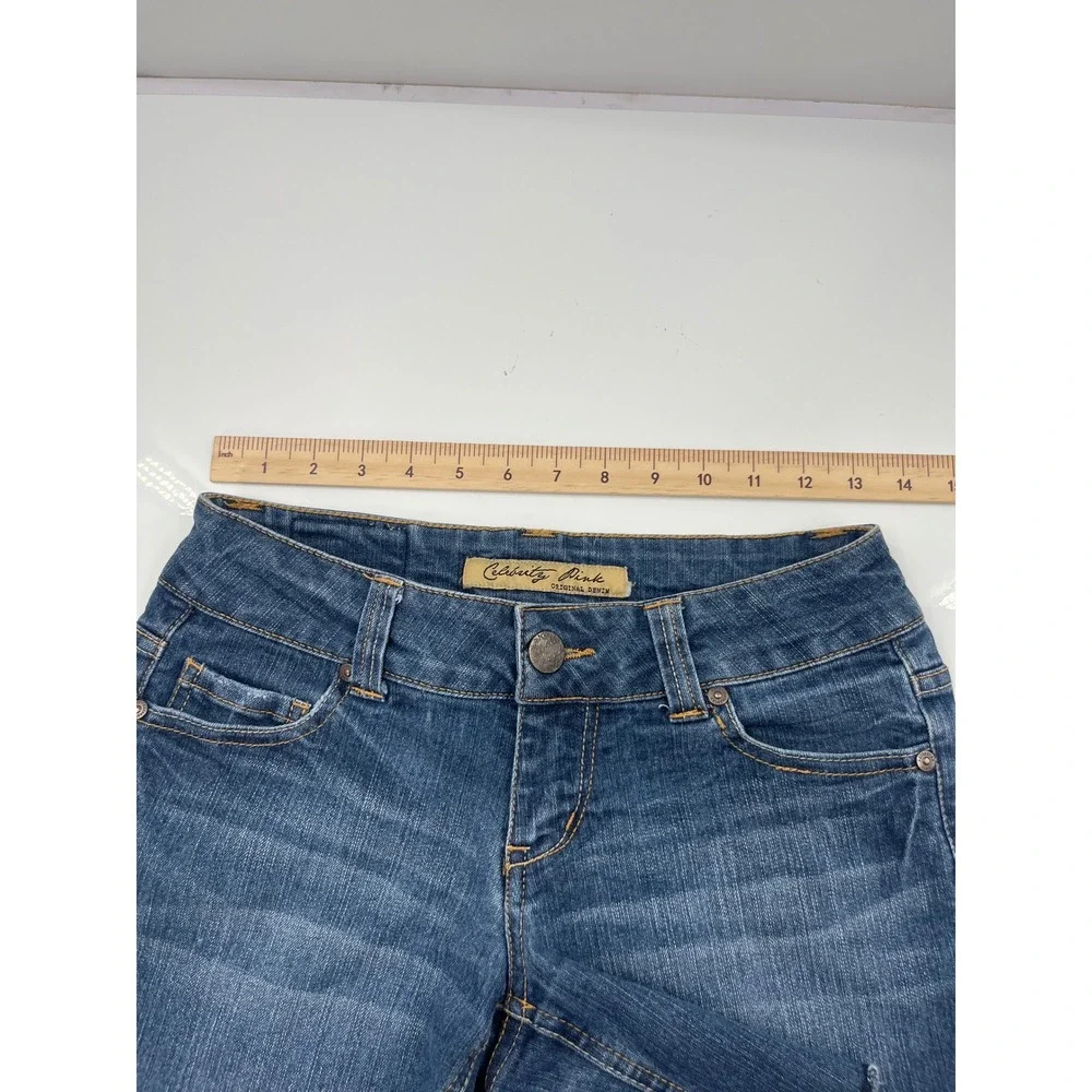 Celebrity Pink Womens Blue Denim Cutoff Shorts Size 3 MJ3350F3B Mid Rise Stretch